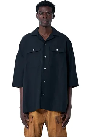 Rick Owens Skjorte, Herre, Sort, XL, Cargo kortærmet skjorte med lommer