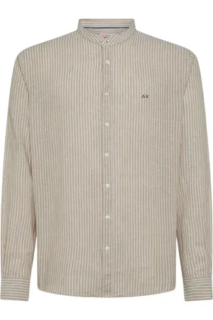 sun68 Skjorte, Herre, Flerfarvet, L, Linned, Linned Stribet Koreansk Krave Skjorte