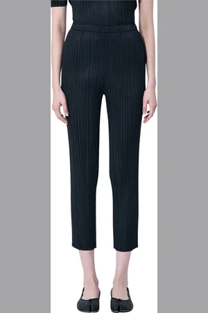 Issey Miyake Bukser, Dame, Sort, XL, Polyester, Plisserede bukser med mellemlang stigning