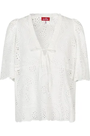 Crās Bluser & Skjorter, Dame, Hvid, XS, Bomuld, Hvid Broderie Anglaise Bluse