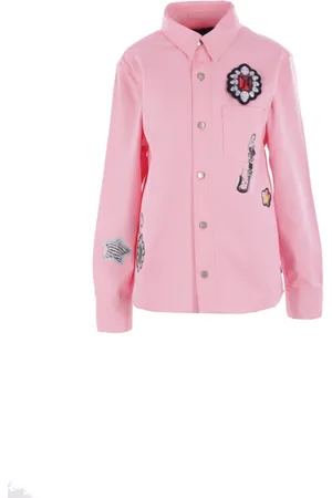 Marc Jacobs Bluser & Skjorter, Dame, Lyserød, S, Denim, Grafisk Print Denim Skjorte med Aftagelig Broche