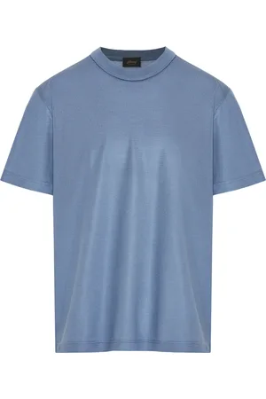 BRIONI Top, Herre, Blå, M, Luksuriøs silke T-shirt lavet i Italien