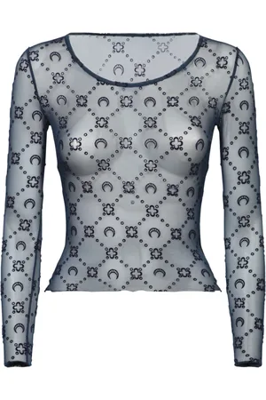 Marine Serre Top, Dame, Blå, M, Polyester, Mesh Halvmåne Crop Top