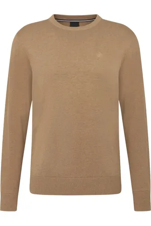 Bugatti Strik, Herre, Brun, L, Bomuld, Klassisk Sand Brun Bomuldssweater med Logo Broderi