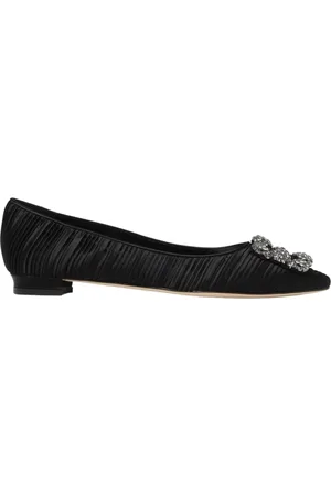 Manolo Blahnik Sko, Dame, Sort, 38 1/2 EU, Satin, Sort Satin Ballerina Flats
