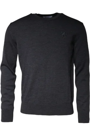 Dolce & Gabbana Strik, Herre, Grå, S, Uld, Mørk Grå Uld Crew Neck Sweater