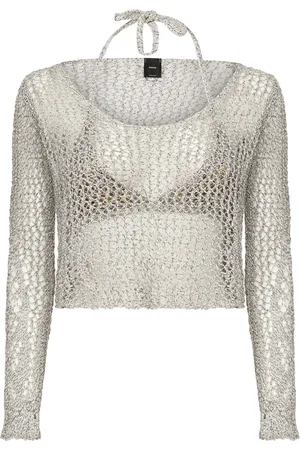 Pinko Strik, Dame, Grå, XS, Sølv Mesh Sweater