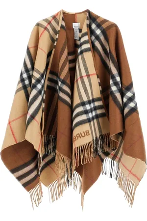 Burberry Jakke, unisex, , ONE SIZE, Uld, Uld Kashmir Tjek Mønster Frynset Cape