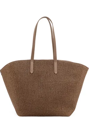 Brunello Cucinelli Taske, Dame, Brun, ONE SIZE, Uld, Flettet Rafia Skuldertaske med Monili Detalje