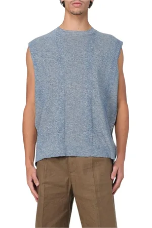 Maison Margiela Strik, Herre, Blå, S, Bomuld, Blå Strikket Vest Afslappet Stil