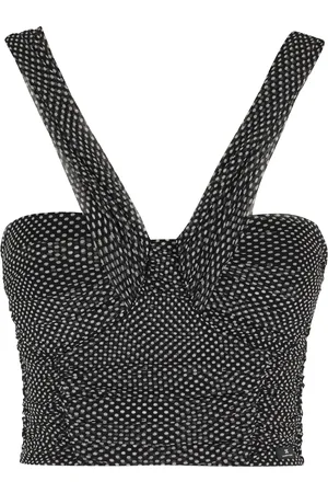 Elisabetta Franchi Top, Dame, Sort, L, Uld, Sort prikket off-shoulder crop top