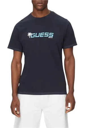 Guess Top, Herre, Blå, XL, Bomuld, Palm Logo Tee