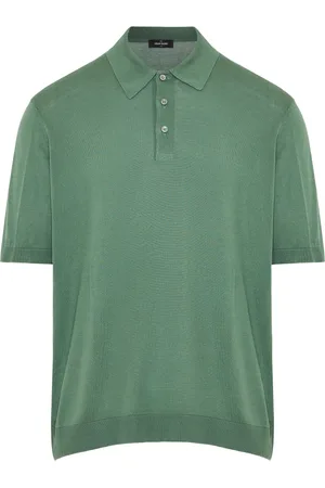 Gran Sasso Top, Herre, Grøn, L, Luksus Silke Polo Skjorte Produceret i Italien