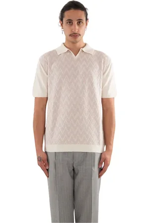Daniele Fiesoli Strik, Herre, Hvid, 2XL, Uld, Stilfuld Jacquard Strikket Polo