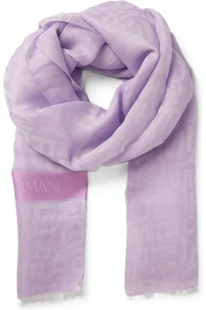 Emporio Armani Tilbehør, unisex, Lilla, ONE SIZE, Uld, Luksuriøst Violet Tørklæde med Logo Detalje
