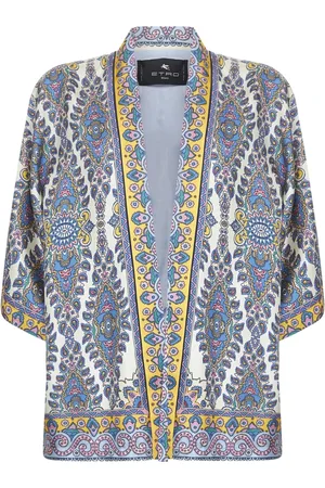 Etro Strik, Dame, Blå, L, Chiffon, Silkekimonosweater med Paisley-print
