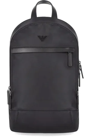 Emporio Armani Taske, Herre, Sort, ONE SIZE, Læder, Sort Nylon Rygsæk med Læderdetaljer
