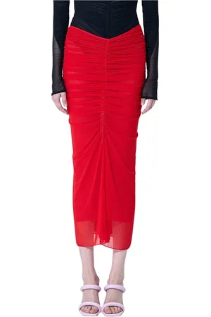 MUGLER Nederdel, Dame, Rød, S, Bomuld, Mesh Ruched Nederdel Elastisk Talje