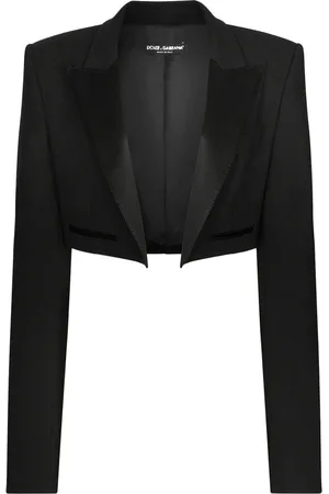 Dolce & Gabbana Jakke, Dame, Sort, XS, Uld, Sort Revers Crop Fit Uld Silke