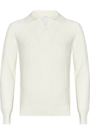 Malo Strik, Herre, Hvid, 2XL, Bomuld, Hvid V-hals Sweater med Herringbone Stitch