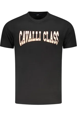 Roberto Cavalli Top, Herre, Sort, M, Bomuld, T-shirt med fedt print og ikonisk logo
