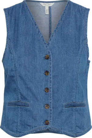 Part Two Top, Dame, Blå, S, Denim, Denimvest med V-hals og knapper