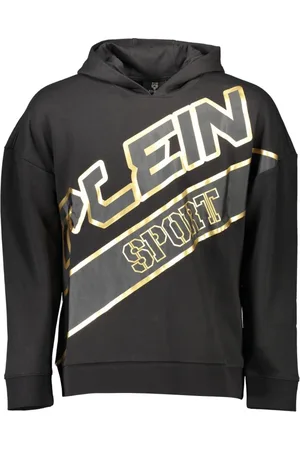 Philipp Plein Sweathshirts & Hoodies, Herre, Sort, XL, Uld, Hættetrøje Sort Langærmet Print Kontrast