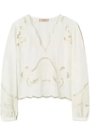 Twin-Set Bluser & Skjorter, Dame, Hvid, M, Bomuld, Blonde med blonder og broderi