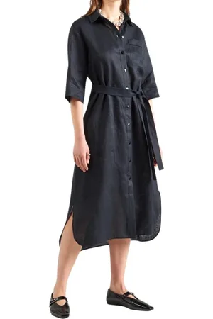 Max Mara Kjole, Dame, Sort, XL, Uld, Sort hørskjortekjole med bindebælte