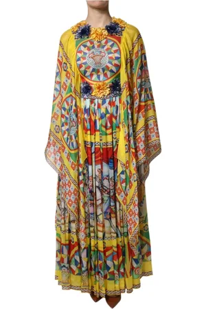 Dolce & Gabbana Kjole, Dame, Flerfarvet, XS, Multifarvet Carretto Print Silkekjole