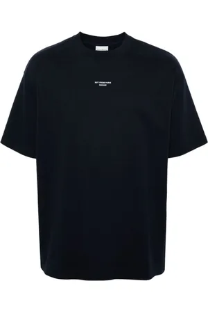 Drôle de Monsieur Top, Herre, Blå, L, Bomuld, Logo Print Crew Neck T-shirt