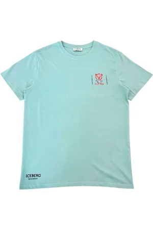 Iceberg Top, Herre, Blå, M, Bomuld, Blå Logo Print Crew Neck T-Shirt