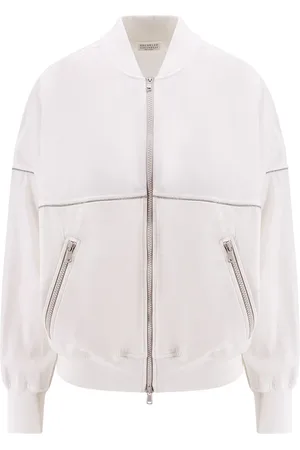 Brunello Cucinelli Jakke, Dame, Hvid, M, Bomuld, Hvid Lynlås Sweater Ribstrikket