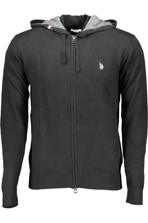 U.S. Polo Assn. Sweathshirts & Hoodies, Herre, Sort, XL, Uld, Sort Hættetrøje med Lynlås og Broderet Logo
