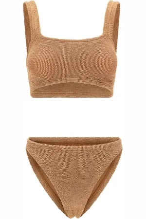 Hunza G Badetøj, Dame, Brun, ONE SIZE, Uld, Off-Shoulder Crinkle Badedragt Firkantet Halsudskæring