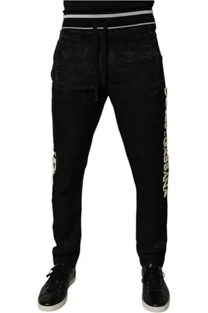 Dolce & Gabbana Bukser, Herre, Sort, XS, Polyester, Sorte Jogger Sweatpants med Snørelukning