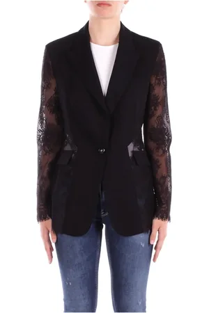 Pinko Jakke, Dame, Sort, M, Bomuld, Sort jakke med blonder detaljer
