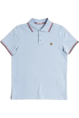 Moncler Top, Herre, Blå, S, Bomuld, Lysblå polo med trefarvede striber