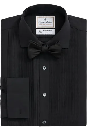 Brooks Brothers Skjorte, Herre, Sort, L, Bomuld, Sort X Thomas Mason bomuld engelsk krave, schweizisk plisseret front tuxedo skjorte