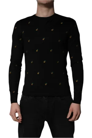 Dolce & Gabbana Strik, Herre, Sort, XS, Silke Crew Neck Pullover Sweater