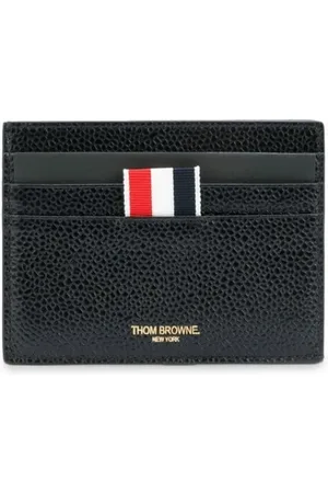 Thom Browne Tilbehør, Herre, Sort, ONE SIZE, Læder, Sort læderkortholder med stribet kant