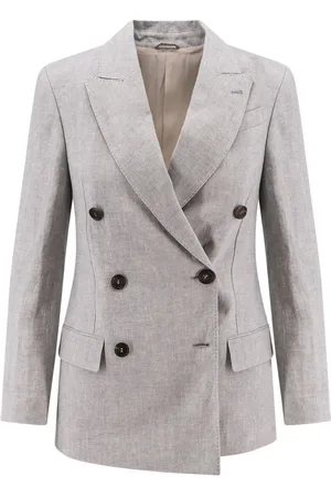 Brunello Cucinelli Jakke, Dame, Blå, XS, Linned, Glitrende Linnedobbeltbrystet Blazer