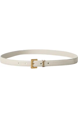 Saint Laurent Tilbehør, Dame, Hvid, 90 CM, Læder, Luksus Læderbælte i Gul Creme