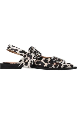 Ganni Sko, Dame, Brun, 40 EU, Læder, Leopard Print Flade Sandaler