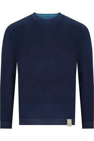 BOB der Bär Strik, Herre, Blå, M, Bomuld, Blå Vendbar Crewneck Sweater
