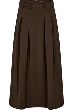 Co`Couture Nederdel, Dame, Brun, L, Uld, Plisseret nederdel med bæltestropper