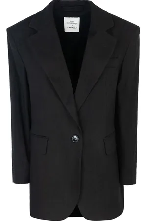 MARELLA Jakke, Dame, Sort, 2XS, Linned, Sort Linned Blazer med Gylden Rose Broche