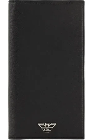 Emporio Armani Tilbehør, unisex, Sort, ONE SIZE, Læder, Vertikal Herre Pung Sort Læder