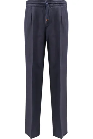 Brunello Cucinelli Bukser, Herre, Blå, XL, Linned, Blå Linnedbukser Elastisk Talje