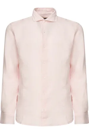 FEDELI Skjorte, Herre, Lyserød, M, Uld, Langærmet Garment Dyed Skjorter Greige